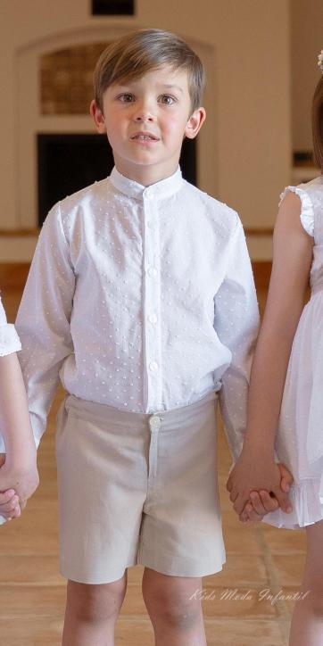 Conjunto Ceremonia Niño Plumeti Blanco y Lino Camel – Eva Martínez Artesanía Colección Mía Familia 7