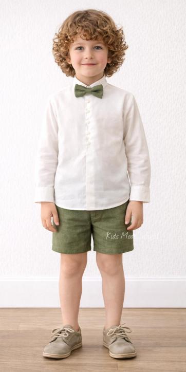 Conjunto ceremonia niño camisa y bermuda chino verde oliva de Eva Martinez Artesanía