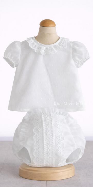 Conjunto bautizo bebe tul blanco manga corta Eva Martínez Artesanía familia 2