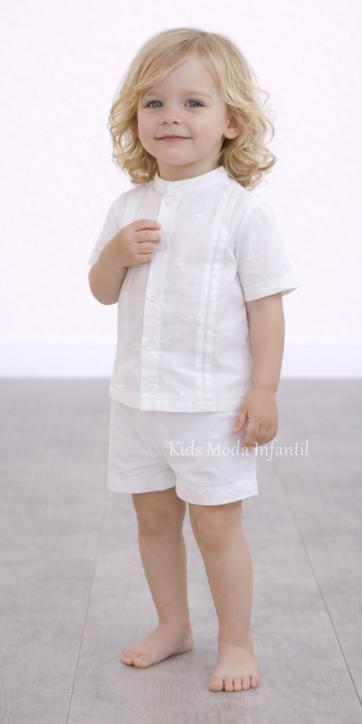 Conjunto bebé niño bautizo ceremonia y arras blanco bordado camisa y pantalón corto – DBB Collection | Kids Moda Infantil [0]