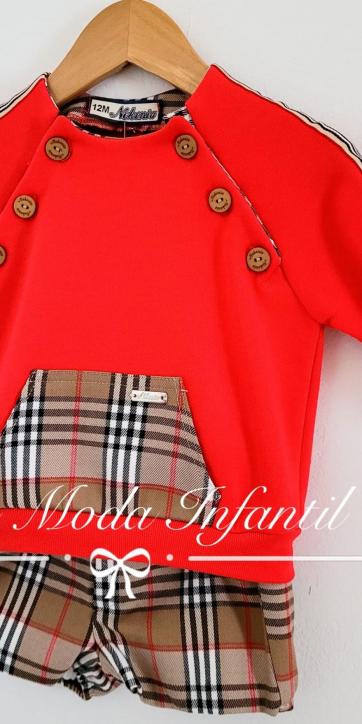 Conjunto bebe niño sudadera rojo y short buberry de Nekenia [1]