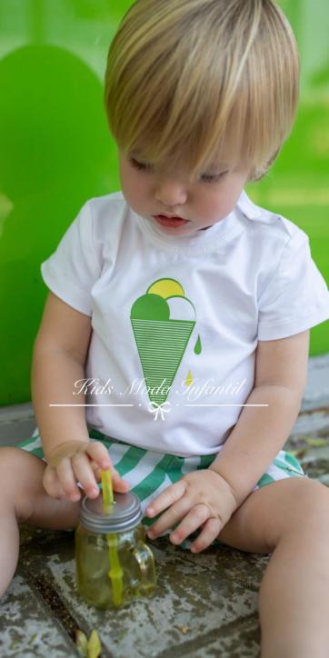 Conjunto bebe camiseta helado con short de rayas verdes y blanca Nekenia [0]