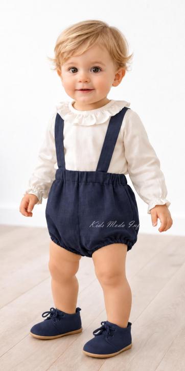 Conjunto bebé niño camisa canastilla y peto con tirantes azul marino Eva Martínez Artesanía [0]