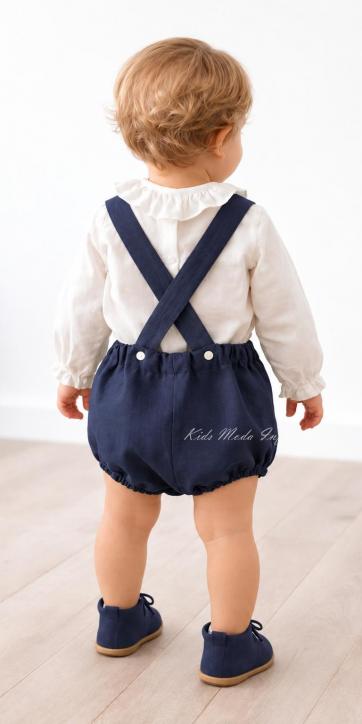 Conjunto bebé niño camisa canastilla y peto con tirantes azul marino Eva Martínez Artesanía [2]