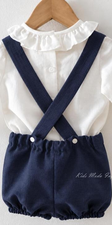 Conjunto bebé niño camisa canastilla y peto con tirantes azul marino Eva Martínez Artesanía [3]