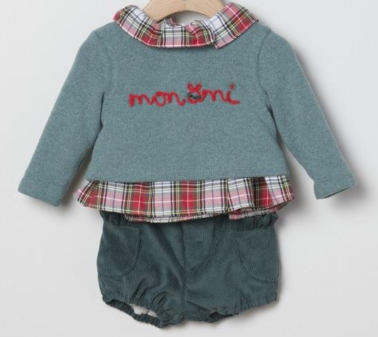 Conjunto bebe niña jersey monamí, camisa y bombacho de Coco Acqua Moda Infantil