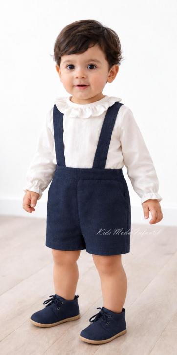 Conjunto ceremonia y arras niño camisa canastilla y peto con tirantes azul marino Eva Martínez Artesanía [0]