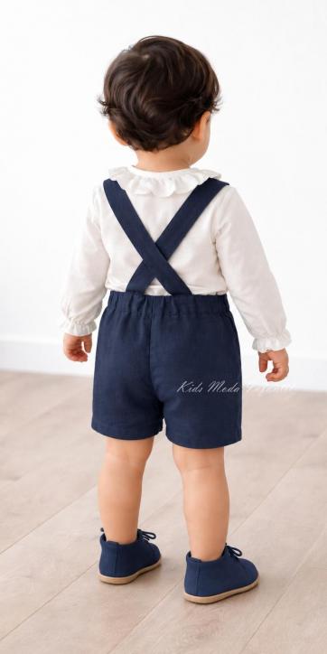 Conjunto ceremonia y arras niño camisa canastilla y peto con tirantes azul marino Eva Martínez Artesanía [1]