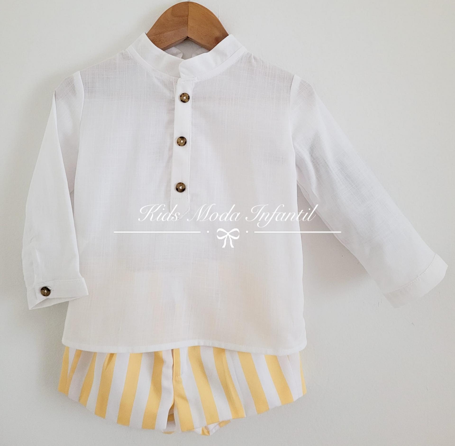 Camisa Blanca Manga Larga Y De Rayas Amarillo Y Blanco Vera Moda Infantil | sptc.edu.bd