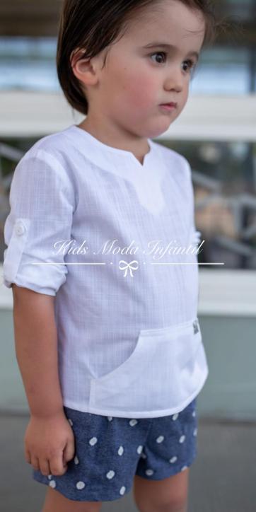 Conjunto bebe vestir camisa lino blanca y punto lunar vaquero Vera Moda Infantil [0]