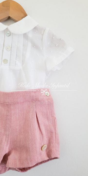 Conjunto bebé camisa plumeti y short rosa empolvado Basmartí [0]