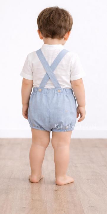 Conjunto Bebé Niño Ceremonia y Arras Peto Azul Empolvado con Camisa Blanca – Fabricación Española | Kids Moda Infantil [3]