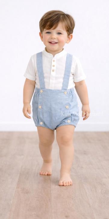 Conjunto Bebé Niño Ceremonia y Arras Peto Azul Empolvado con Camisa Blanca – Fabricación Española | Kids Moda Infantil [2]