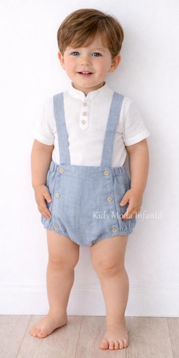 Conjunto Bebé Niño Ceremonia y Arras Peto Azul Empolvado con Camisa Blanca – Fabricación Española | Kids Moda Infantil