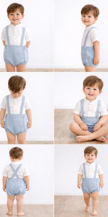 Conjunto Bebé Niño Ceremonia y Arras Peto Azul Empolvado con Camisa Blanca – Fabricación Española | Kids Moda Infantil [1]