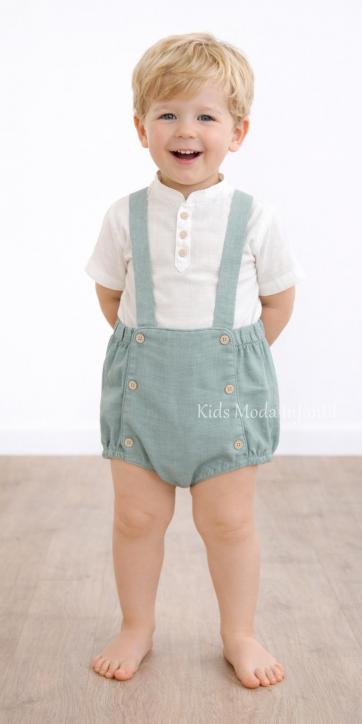 Conjunto Bebé Niño Ceremonia y Arras Peto Verde Agua con Camisa Blanca – Fabricación Española | Kids Moda Infantil