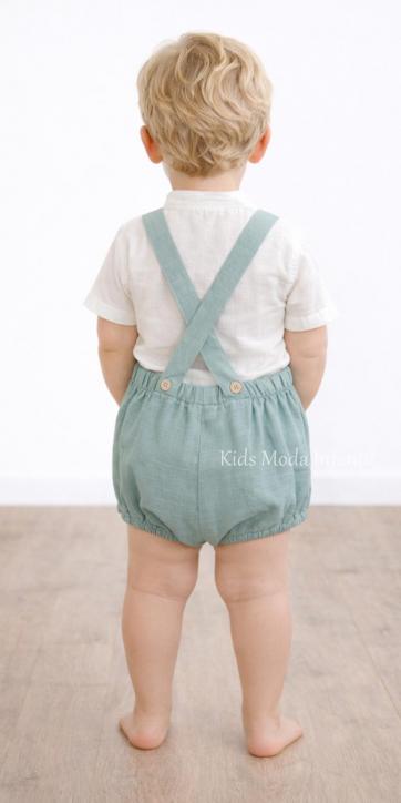 Conjunto Bebé Niño Ceremonia y Arras Peto Verde Agua con Camisa Blanca – Fabricación Española | Kids Moda Infantil [1]