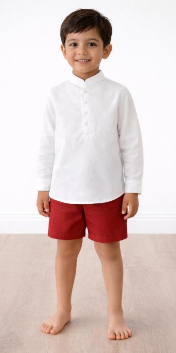 Conjunto ceremonia niño camisa y bermuda chino Burdeos de Eva Martinez Artesanía