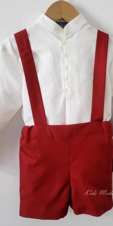 Conjunto ceremonia niño camisa y peto con tirantes Burdeos de Eva Martinez Artesanía [7]