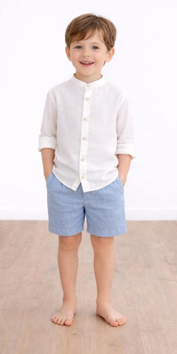 Conjunto Niño Ceremonia y Arras Camisa Blanca y Pantalón Azul Empolvado – Fabricación Española | Kids Moda Infantil [1]