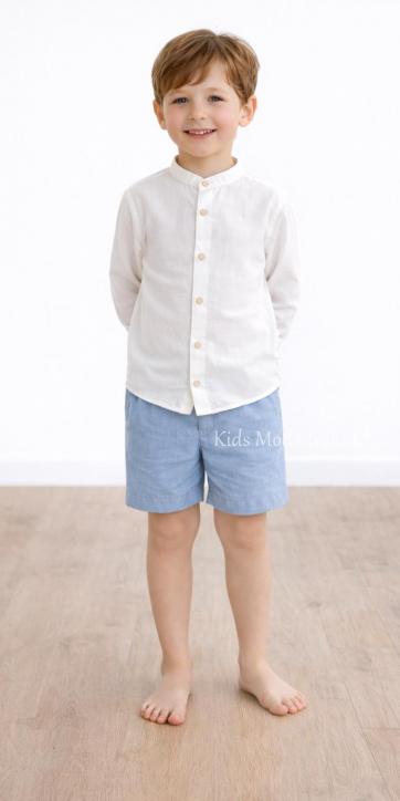 Conjunto Niño Ceremonia y Arras Camisa Blanca y Pantalón Azul Empolvado – Fabricación Española | Kids Moda Infantil