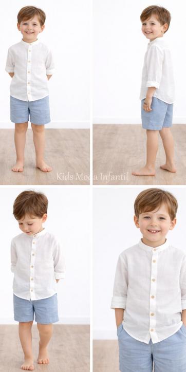 Conjunto Niño Ceremonia y Arras Camisa Blanca y Pantalón Azul Empolvado – Fabricación Española | Kids Moda Infantil [3]