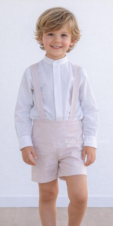 Conjunto ceremonia y arras niño peto básico rosa Texas con camisa blanca | Eva Martínez Artesanía [1]
