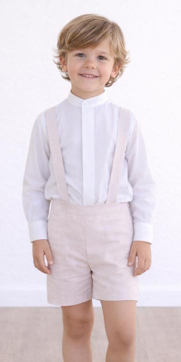 Conjunto ceremonia y arras niño peto básico rosa Texas con camisa blanca | Eva Martínez Artesanía [0]