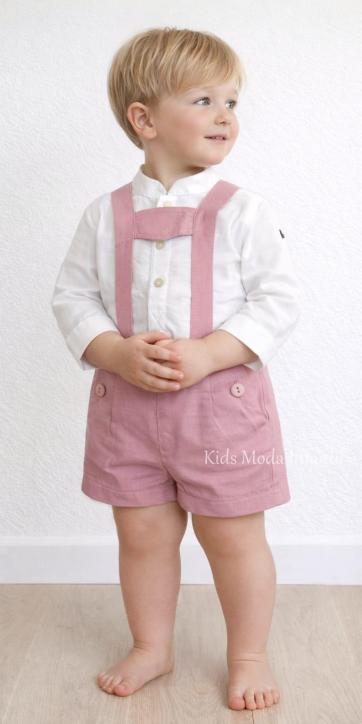 Conjunto Ceremonia Niño Lino Blanco Roto con Peto Rosa Empolvado | Nekenia 2521500-2521109