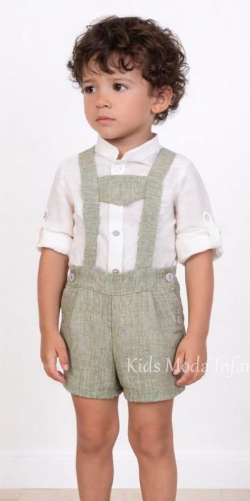 Conjunto Ceremonia Niño Lino Blanco Roto y Verde Oliva con Peto | Nekenia – 2521500-2621103 [2]