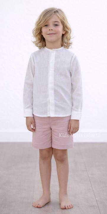 Conjunto ceremonia y arras niño camisa blanco roto y pantalón chino rosa empolvado | Eva Martínez Artesanía [2]