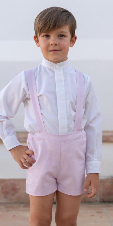 Conjunto Ceremonia y Arras Niño 2026 Familia 1 Eva Martínez Artesanía – Camisa Popelín y Peto Lino Lila [1]