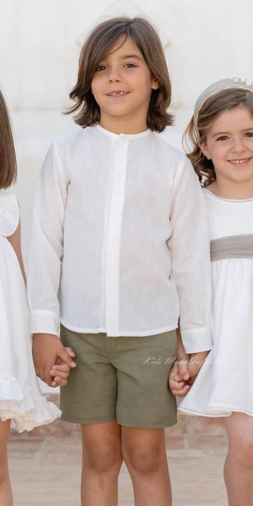 Conjunto de Ceremonia y Arras Niño Blanco Roto y Verde Oliva | Eva Martínez Artesanía [1]