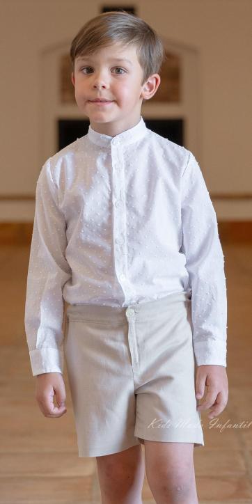 Conjunto Ceremonia Niño Plumeti Blanco y Lino Camel – Eva Martínez Artesanía Colección Mía Familia 7 [1]