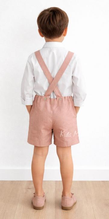 Conjunto ceremonia niño camisa y peto con tirantes rosa empolvado de Eva Martinez Artesania [2]