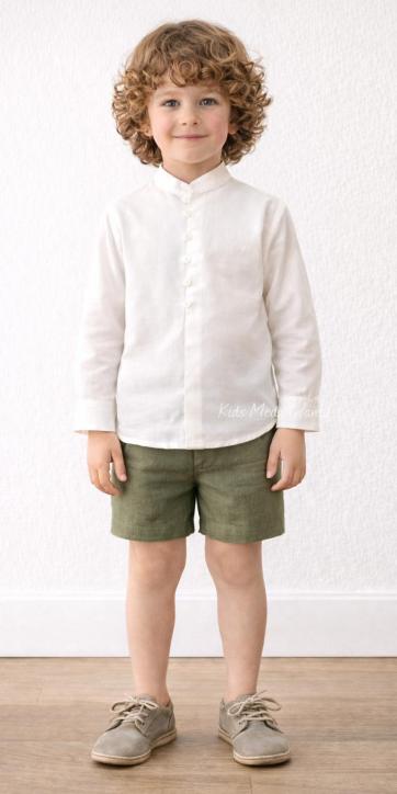 Conjunto ceremonia niño camisa y bermuda chino verde oliva de Eva Martinez Artesanía [2]
