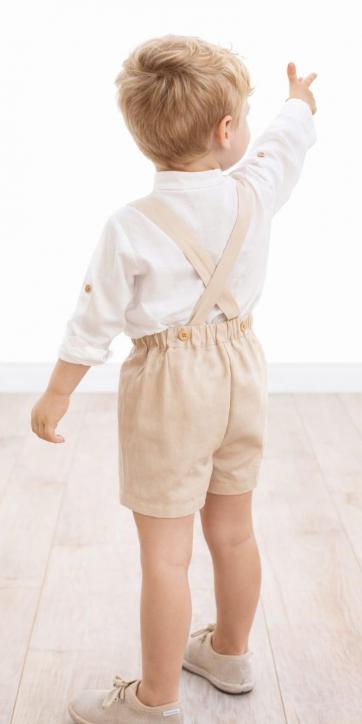 Conjunto ceremonia niño camisa lino y bermuda con tirantes camel de coco acqua