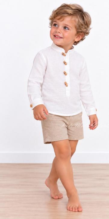 Conjunto Ceremonia Bebé y Niño Camisa Lino Blanco Roto y Pantalón Camel [2]