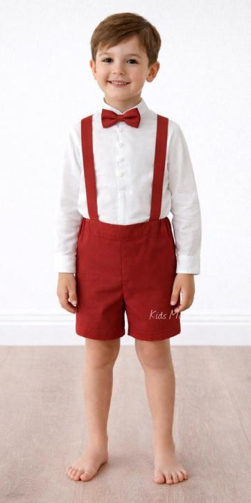 Conjunto ceremonia niño camisa y peto con tirantes Burdeos de Eva Martinez Artesanía