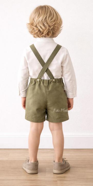 Conjunto ceremonia niño camisa y peto con tirantes verde oliva de Eva Martinez Artesanía [5]