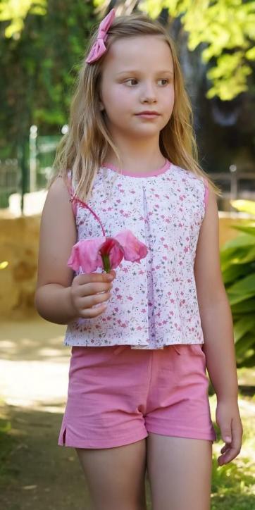 Conjunto niña vestir camisa estampada flores y short rosa empolvado Marena Moda Infantil