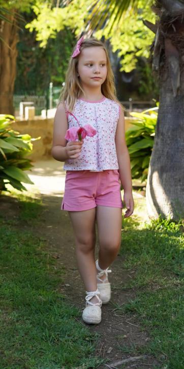 Conjunto niña vestir camisa estampada flores y short rosa empolvado Marena Moda Infantil [2]