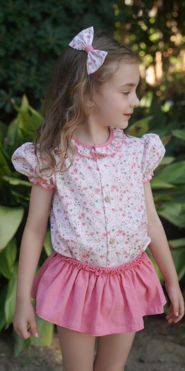 Conjunto niña vestir camisa estampada flores y culetin rosa empolvado Marena Moda Infantil