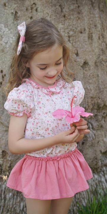 Conjunto niña vestir camisa estampada flores y culetin rosa empolvado Marena Moda Infantil
