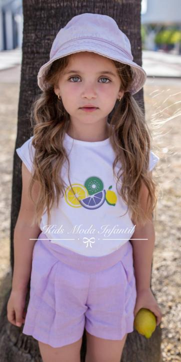 Conjunto niña verano camiseta y short lino lila Vera Moda Infantil
