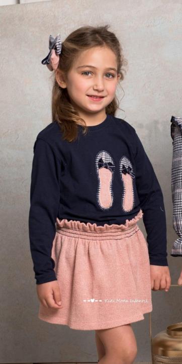 Conjunto niña vestir camiseta marino con zapatos y falda rosa de Cuka Moda Infantil [0]