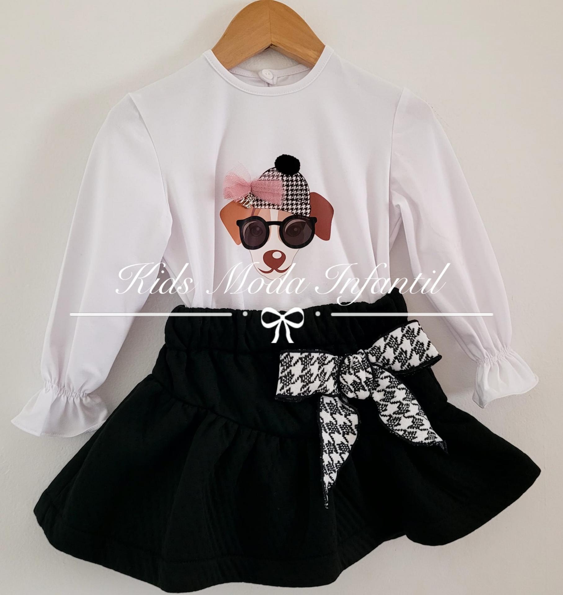 Nekenia Conjunto niña vestir camiseta perro y falda negra de Nekenia