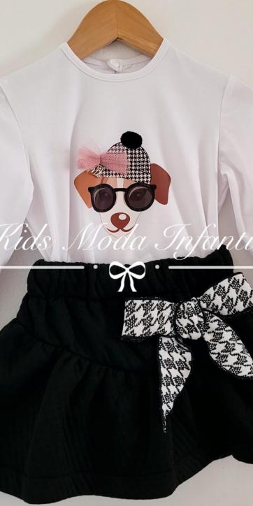 Conjunto niña vestir camiseta perro y falda negra de Nekenia [3]