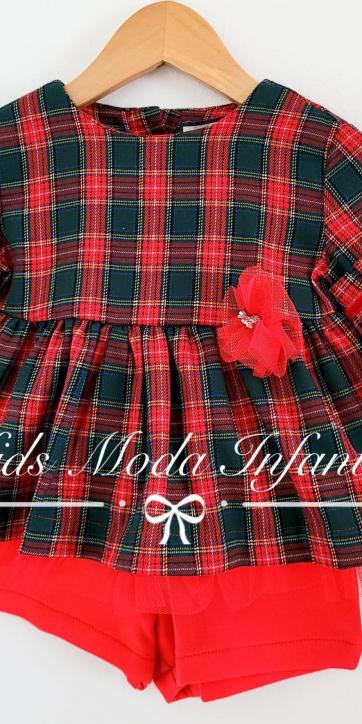Conjunto niña camisa cuadro escoces y short rojo de Nekenia [1]
