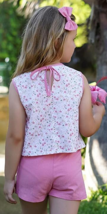 Conjunto niña vestir camisa estampada flores y short rosa empolvado Marena Moda Infantil